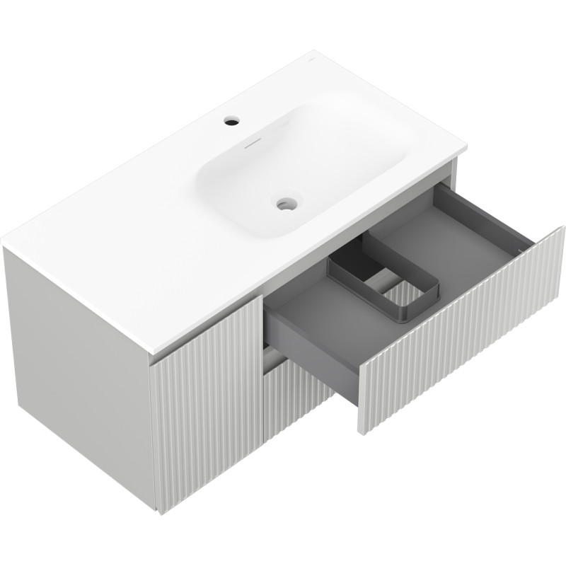 Mexen Rivel badkamerkast 90 cm met wastafel Vela rechts, 2S, 1D, gefreesd, grijs mat/wit mat - 91A23-09047-3-BBFFF62-W23P01