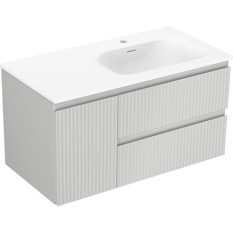 Mexen Rivel armario de baño de 90 cm con lavabo Vela derecho, 2S, 1D, estriado, gris mate/blanco mate