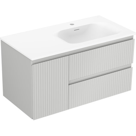 Mexen Rivel armario de baño de 90 cm con lavabo Vela derecho, 2S, 1D, estriado, gris mate/blanco mate