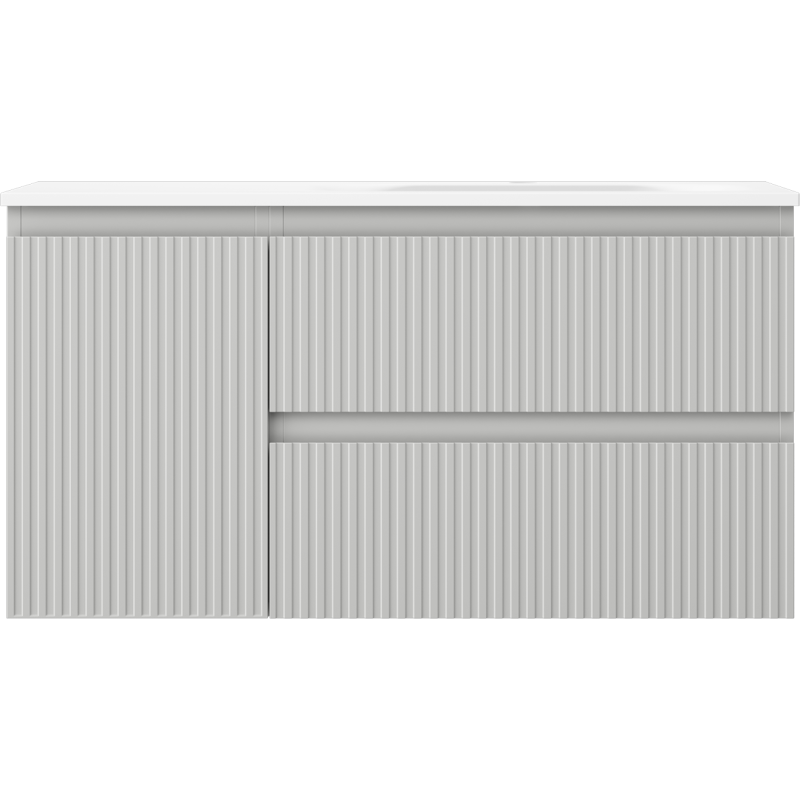 Mexen Rivel armario de baño de 90 cm con lavabo Vela derecho, 2S, 1D, estriado, gris mate/blanco mate