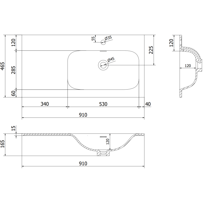 Mexen Rivel szafka łazienkowa 90 cm z umywalką Vela prawą, 2S, 1D, ryflowana, grafit/biała mat - 91A23-09047-3-BBFFF66-W23P01