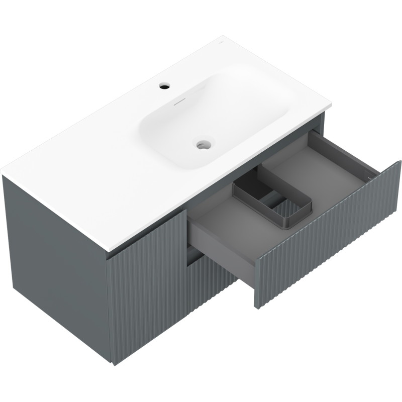 Mexen Rivel mobile da bagno 90 cm con lavabo Vela destro, 2S, 1A, scanalato, grafite/bianco opaco - 91A23-09047-3-BBFFF66-W23P01