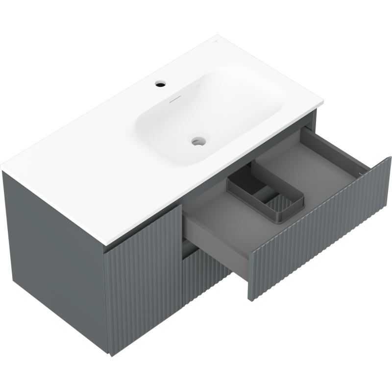 Mexen Rivel mueble de baño de 90 cm con lavabo Vela derecho, 2 cajones, 1 puerta, ranurado, grafito/blanco mate