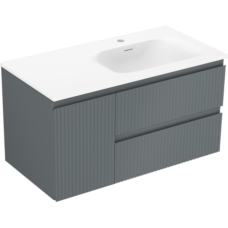 Mexen Rivel armário de casa de banho 90 cm com lavatório Vela direito, 2G, 1P, ranhurado, grafite/branco mate