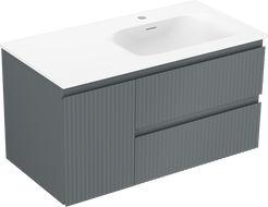 Mexen Rivel bathroom cabinet 90 cm with Vela right sink, 2S, 1D, grooved, graphite/white matte - 91A23-09047-3-BBFFF66-W23P01