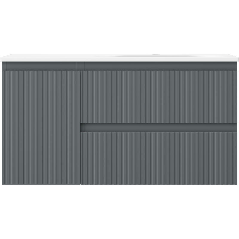 Mexen Rivel badkamerkast 90 cm met wastafel Vela rechts, 2S, 1D, gegroefd, grafiet/wit mat - 91A23-09047-3-BBFFF66-W23P01