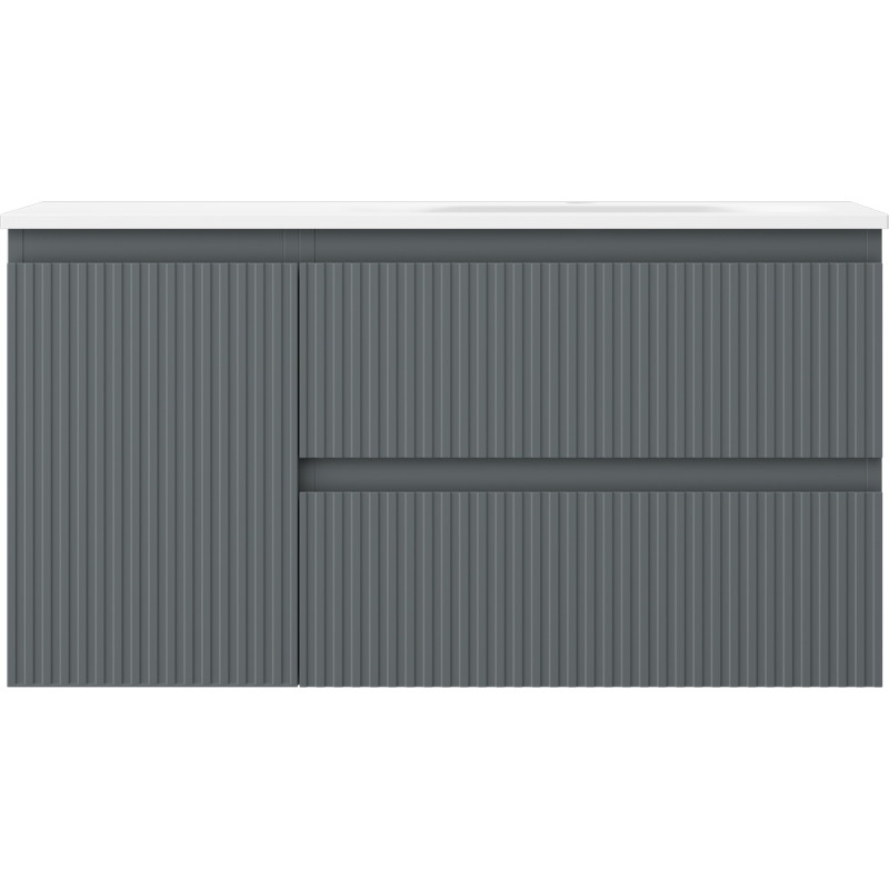 Mexen Rivel mobile da bagno 90 cm con lavabo Vela destro, 2S, 1A, scanalato, grafite/bianco opaco - 91A23-09047-3-BBFFF66-W23P01