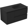 Mexen Rivel 90 cm Bathroom Cabinet with Vela Right Washbasin, 2S, 1D, Grooved, Matte Black - 91A23-09047-3-BBFFF71-W23P71