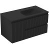 Mexen Rivel Badezimmerschrank 90 cm mit Waschbecken Vela rechts, 2S, 1D, gerillt, schwarz matt - 91A23-09047-3-BBFFF71-W23P71