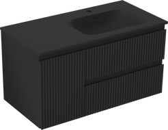 Mexen Rivel Badezimmerschrank 90 cm mit Waschbecken Vela rechts, 2S, 1D, gerillt, schwarz matt - 91A23-09047-3-BBFFF71-W23P71
