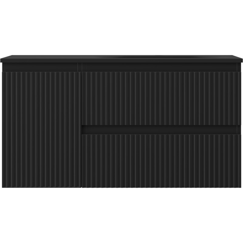Mexen Rivel badkamerkastje 90 cm met wastafel Vela rechts, 2S, 1D, geribbeld, zwart mat - 91A23-09047-3-BBFFF71-W23P71