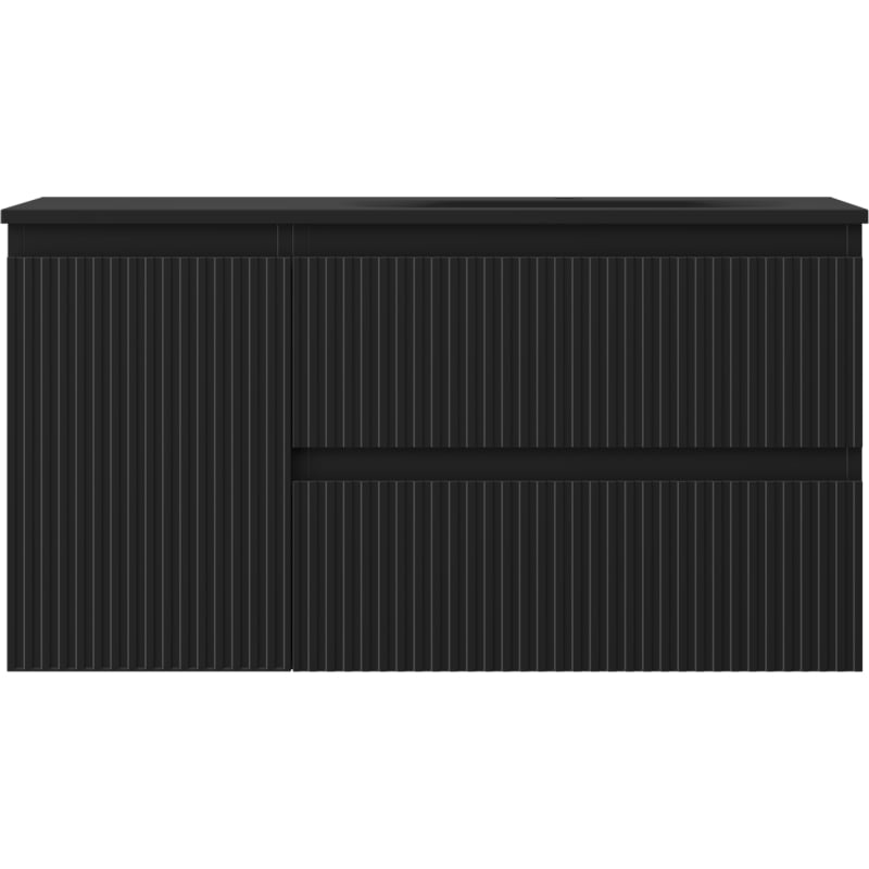 Mexen Rivel szafka łazienkowa 90 cm z umywalką Vela prawą, 2S, 1D, ryflowana, czarna mat - 91A23-09047-3-BBFFF71-W23P71