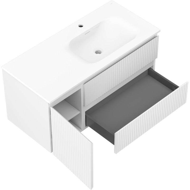 Mexen Rivel armoire de salle de bain 100 cm avec lavabo Vela droit, 2T, 1P, rainurée, blanc mat - 91A23-10047-3-BBFFF01-W23P01