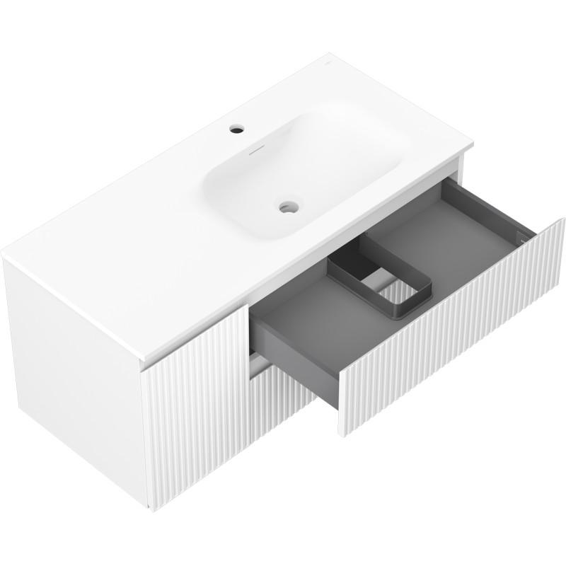 Mexen Rivel armoire de salle de bain 100 cm avec lavabo Vela droit, 2T, 1P, rainurée, blanc mat - 91A23-10047-3-BBFFF01-W23P01