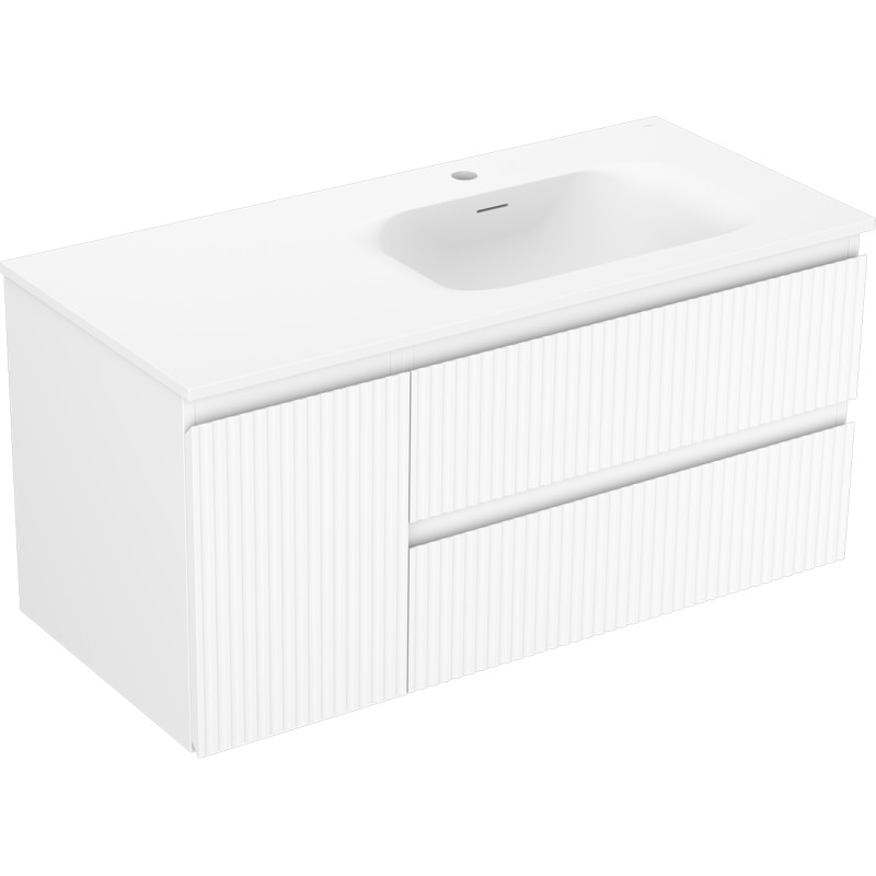 Mexen Rivel Badezimmerschrank 100 cm mit Waschbecken Vela rechts, 2S, 1T, gerillt, weiß matt - 91A23-10047-3-BBFFF01-W23P01