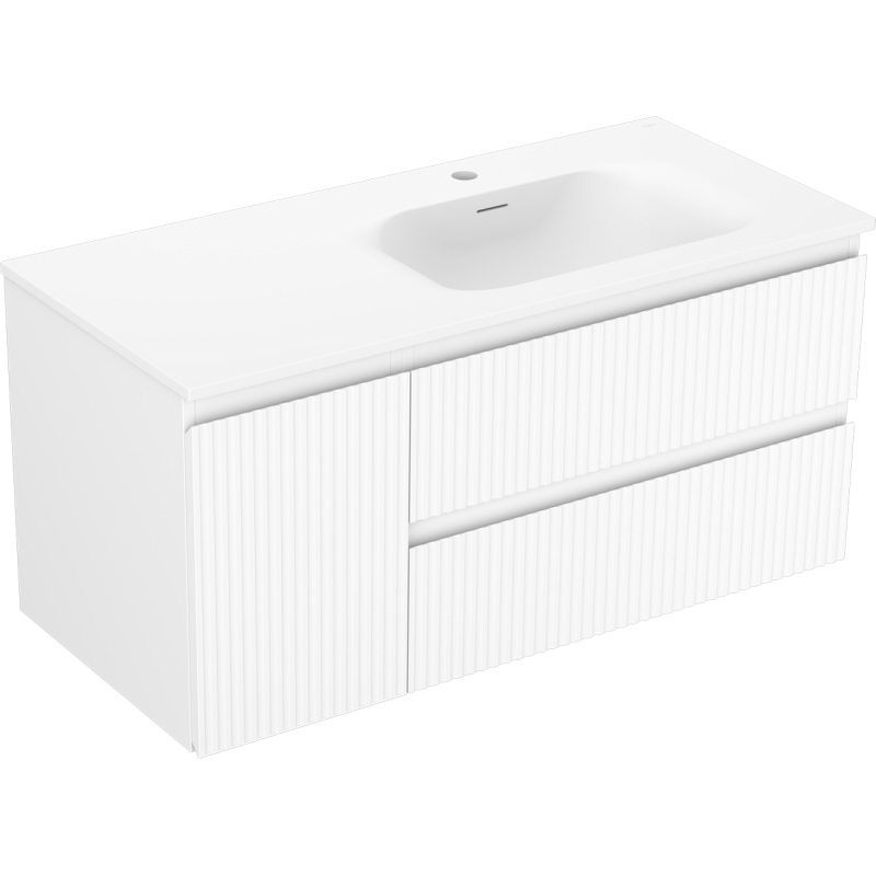 Mexen Rivel Badezimmerschrank 100 cm mit Waschtisch Vela rechts, 2S, 1D, geriffelt, weiß matt - 91A23-10047-3-BBFFF01-W23P01