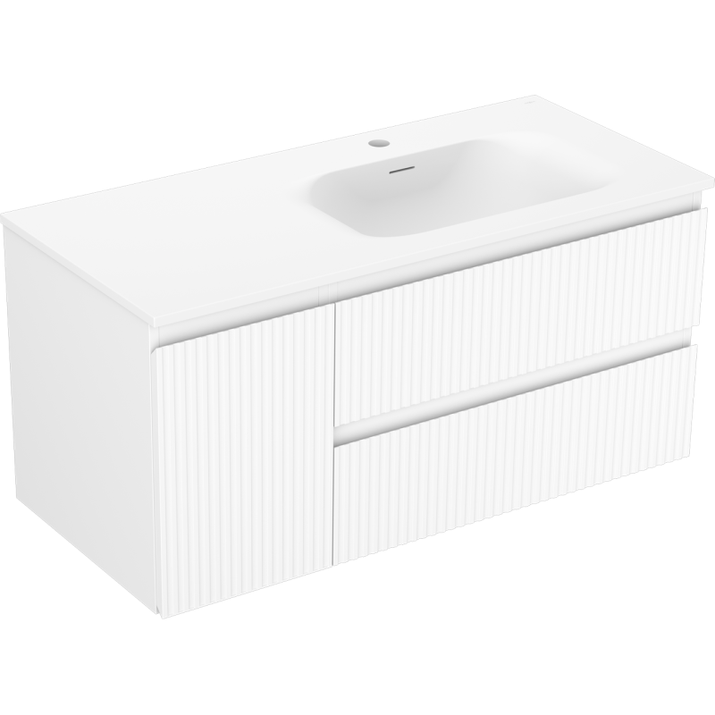 Mexen Rivel badkamerkast 100 cm met wastafel Vela rechts, 2S, 1D, gegroefd, wit mat - 91A23-10047-3-BBFFF01-W23P01