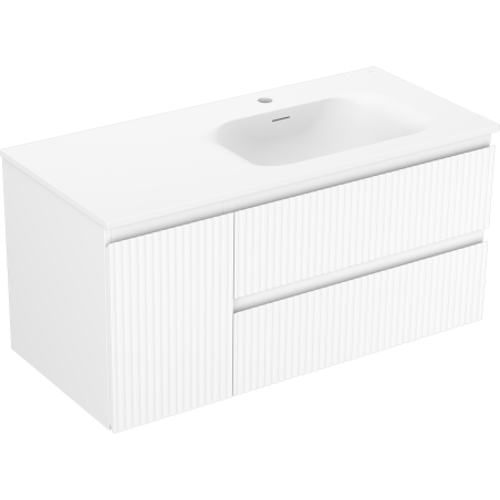 Mexen Rivel Badezimmerschrank 100 cm mit Waschtisch Vela rechts, 2S, 1D, geriffelt, weiß matt - 91A23-10047-3-BBFFF01-W23P01