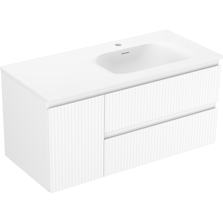 Mexen Rivel badkamerkast 100 cm met wastafel Vela rechts, 2S, 1D, gegroefd, wit mat - 91A23-10047-3-BBFFF01-W23P01