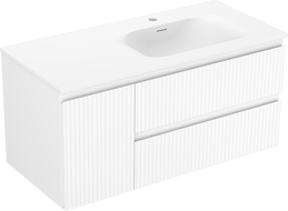 Mexen Rivel Badezimmerschrank 100 cm mit Waschbecken Vela rechts, 2S, 1T, gerillt, weiß matt - 91A23-10047-3-BBFFF01-W23P01