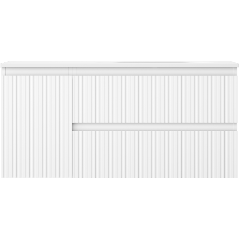 Mexen Rivel Badezimmerschrank 100 cm mit Waschtisch Vela rechts, 2S, 1D, geriffelt, weiß matt - 91A23-10047-3-BBFFF01-W23P01