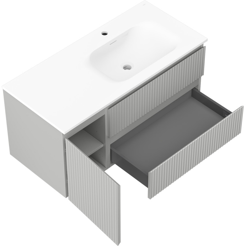 Mexen Rivel badkamerkast 100 cm met wastafel Vela rechts, 2L, 1D, gegroefd, grijs/wit mat - 91A23-10047-3-BBFFF62-W23P01