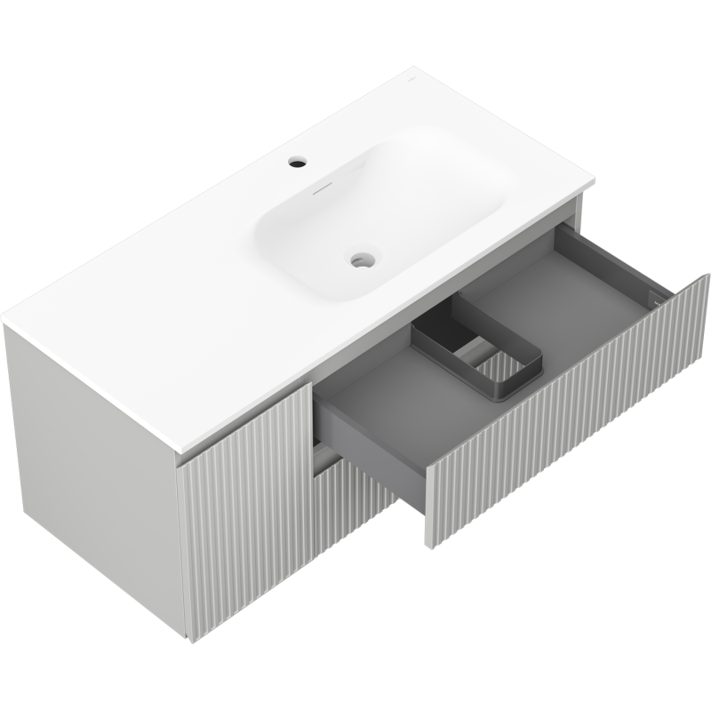 Mexen Rivel Armário de casa de banho 100 cm com lavatório Vela direito, 2S, 1D, ranhurado, cinza/branco mate