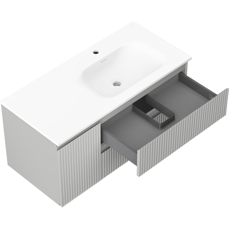 Mexen Rivel szafka łazienkowa 100 cm z umywalką Vela prawą, 2S, 1D, ryflowana, szara/biała mat - 91A23-10047-3-BBFFF62-W23P01