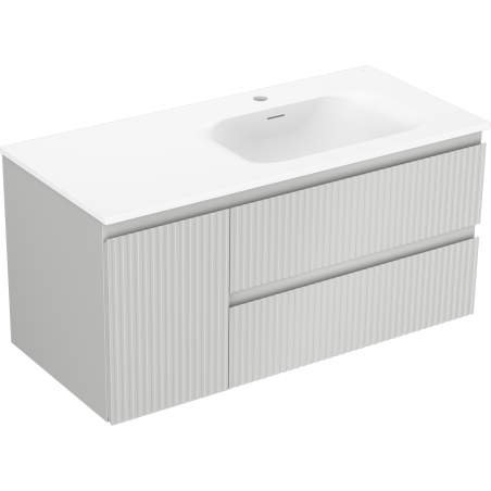 Mexen Rivel meuble de salle de bain 100 cm avec lavabo Vela à droite, 2S, 1D, cannelé, gris/blanc mat