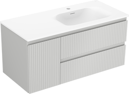 Mexen Rivel Badschrank 100 cm mit Waschbecken Vela rechts, 2S, 1D, geriffelt, grau/weiß matt - 91A23-10047-3-BBFFF62-W23P01