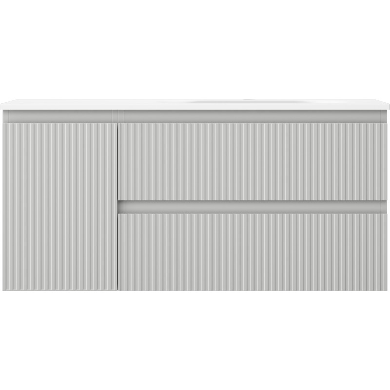 Mexen Rivel armario de baño 100 cm con lavabo Vela derecho, 2S, 1D, ranurado, gris/blanco mate - 91A23-10047-3-BBFFF62-W23P01