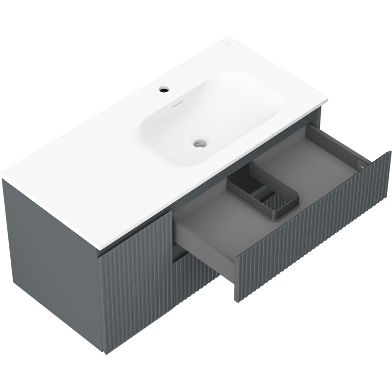 Mexen Rivel badkamerkast 100 cm met wastafel Vela rechts, 2S, 1D, geribbeld, grafiet/wit mat - 91A23-10047-3-BBFFF66-W23P01