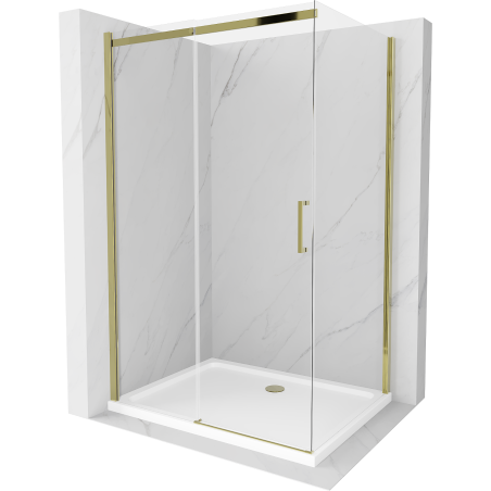 Mexen Omega sliding shower enclosure 130 x 80 cm, transparent, gold + Flat tray - 825-130-080-50-00-4010