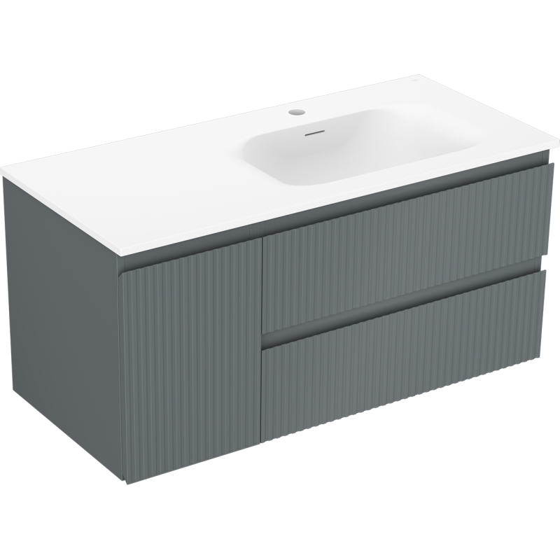Mexen Rivel bathroom cabinet 100 cm with Vela sink right, 2S, 1D, fluted, graphite/white matte - 91A23-10047-3-BBFFF66-W23P01