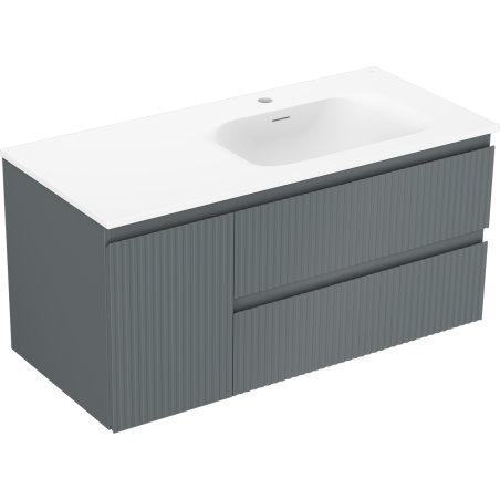 Mexen Rivel bathroom cabinet 100 cm with Vela sink right, 2S, 1D, fluted, graphite/white matte - 91A23-10047-3-BBFFF66-W23P01