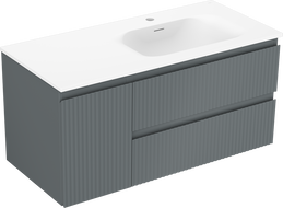 Mexen Rivel 100 cm Bathroom Cabinet with Right Sink Vela, 2S, 1D, Fluted, Graphite/White Matte - 91A23-10047-3-BBFFF66-W23P01