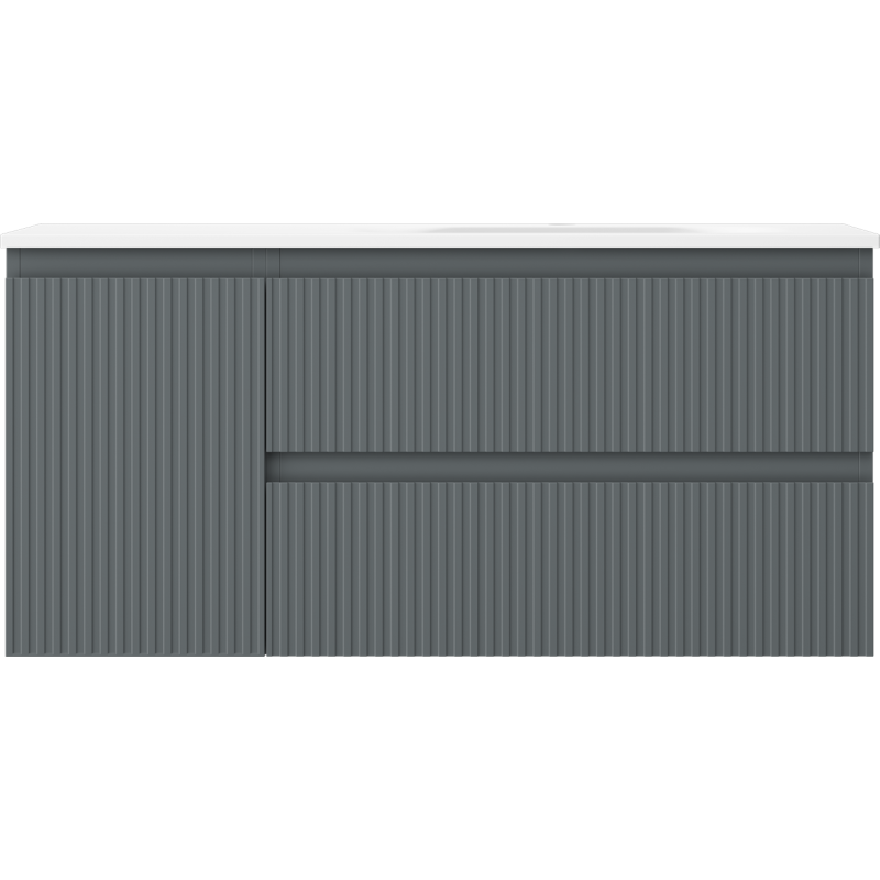 Mexen Rivel Badezimmerschrank 100 cm mit Waschbecken Vela rechts, 2S, 1D, gerillt, grafit/weiß matt