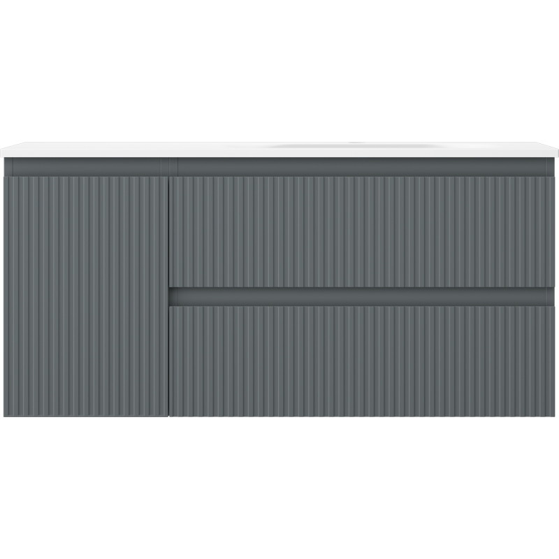 Mexen Rivel badkamerkast 100 cm met wastafel Vela rechts, 2S, 1D, geribbeld, grafiet/wit mat - 91A23-10047-3-BBFFF66-W23P01