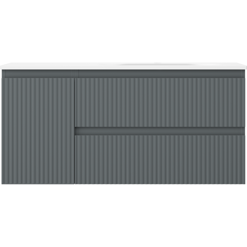 Mexen Rivel bathroom cabinet 100 cm with Vela sink right, 2S, 1D, fluted, graphite/white matte - 91A23-10047-3-BBFFF66-W23P01