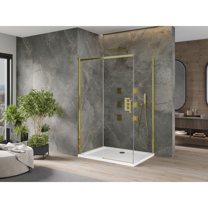 Mexen Omega cabine de douche coulissante 130 x 80 cm, transparent, dorée + receveur plat - 825-130-080-50-00-4010