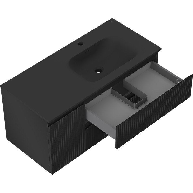 Mexen Rivel armadietto da bagno 120 cm con lavabo Vela destro, 2S, 1A, scanalato, nero opaco - 91A23-10047-3-BBFFF71-W23P71