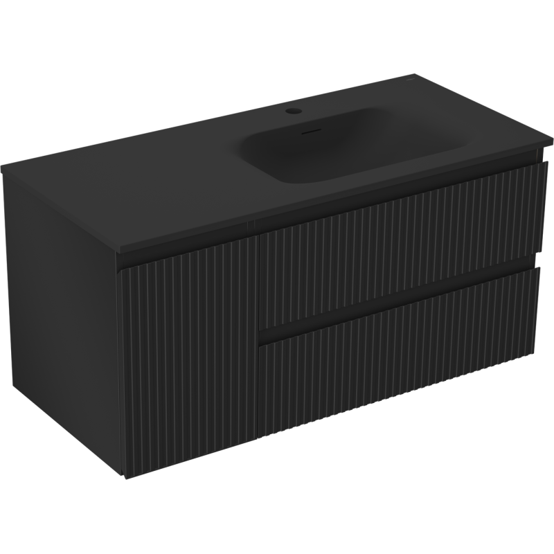 Mexen Rivel meuble de salle de bain 120 cm avec lavabo Vela à droite, 2S, 1D, rainuré, noir mat - 91A23-10047-3-BBFFF71-W23P71