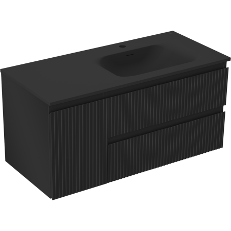 Mexen Rivel mueble de baño de 120 cm con lavabo Vela a la derecha, 2S, 1D, ranurado, negro mate - 91A23-10047-3-BBFFF71-W23P71