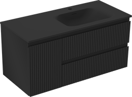 Mexen Rivel bathroom cabinet 120 cm with Vela right sink, 2S, 1D, grooved, black matte - 91A23-10047-3-BBFFF71-W23P71