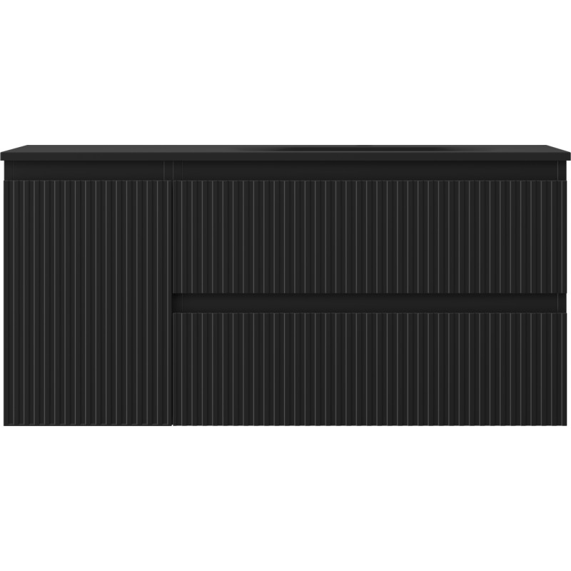 Mexen Rivel armoire de salle de bains 120 cm avec lavabo Vela droit, 2T, 1P, rainuré, noir mat - 91A23-10047-3-BBFFF71-W23P71
