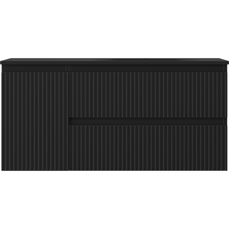 Mexen Rivel badkamerkast 120 cm met wastafel Vela rechts, 2S, 1D, geribbeld, zwart mat - 91A23-10047-3-BBFFF71-W23P71