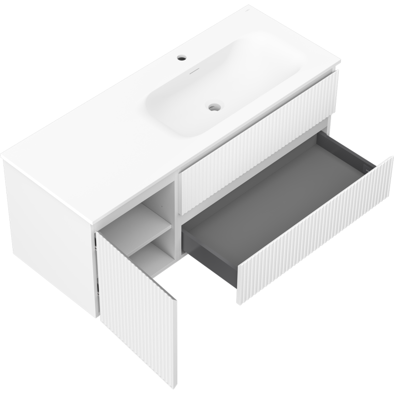 Mexen Rivel 120 cm Buedzëmmer Schaf mat Umiwel Vela riets, 2S, 1D, geriffelt, wäiss matt - 91A23-12047-3-BBFFF01-W23P01
