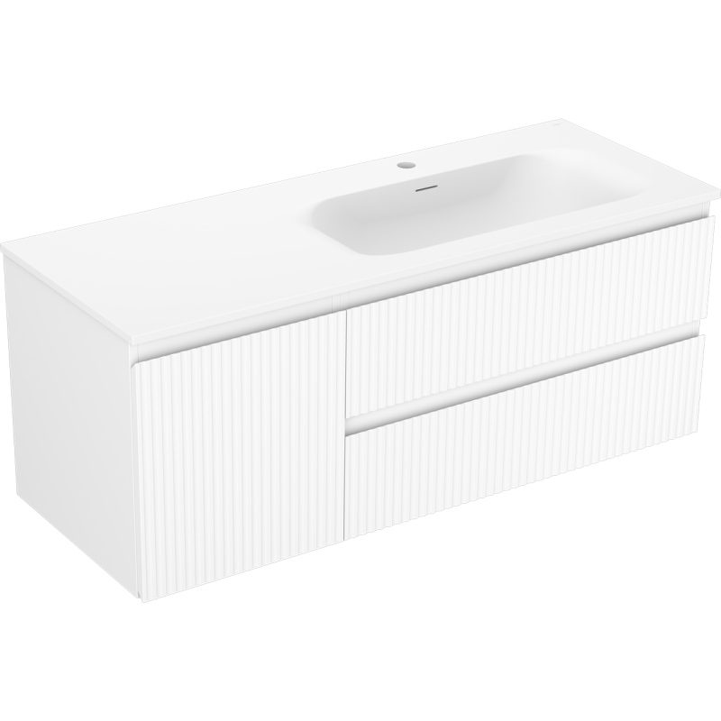 Mexen Rivel armario de baño de 120 cm con lavabo Vela derecho, 2S, 1D, acanalado, blanco mate - 91A23-12047-3-BBFFF01-W23P01
