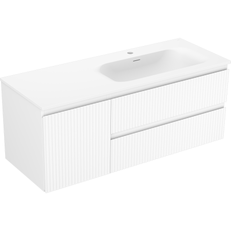Mexen Rivel bathroom cabinet 120 cm with Vela right sink, 2S, 1D, fluted, white matte - 91A23-12047-3-BBFFF01-W23P01