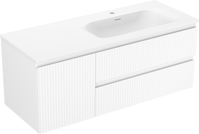 Mexen Rivel Badezimmerschrank 120 cm mit Waschbecken Vela rechts, 2S, 1D, gerillt, weiß matt - 91A23-12047-3-BBFFF01-W23P01